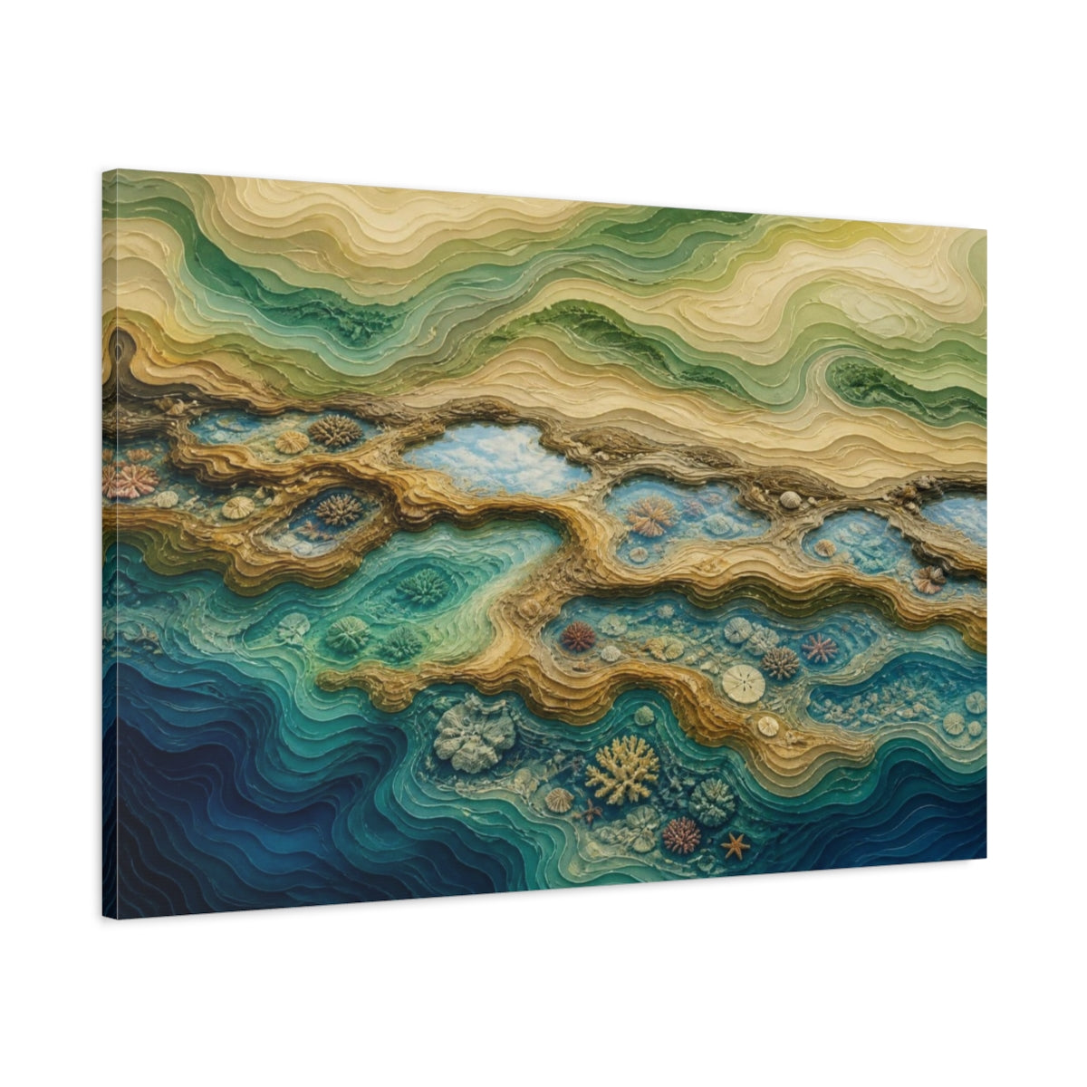 Main Mockup. Tidal Pool Coral Layers shown as canvas print