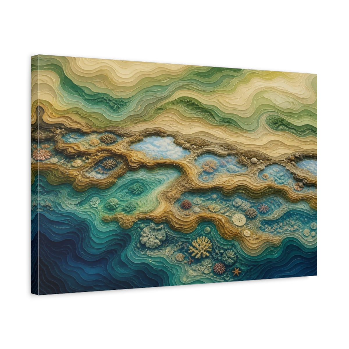 Side Mockup 3. Tidal Pool Coral Layers shown as canvas print