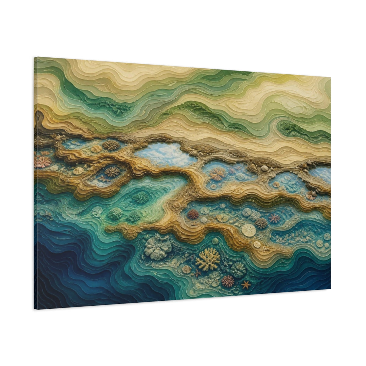 Side Mockup 1. Tidal Pool Coral Layers shown as canvas print
