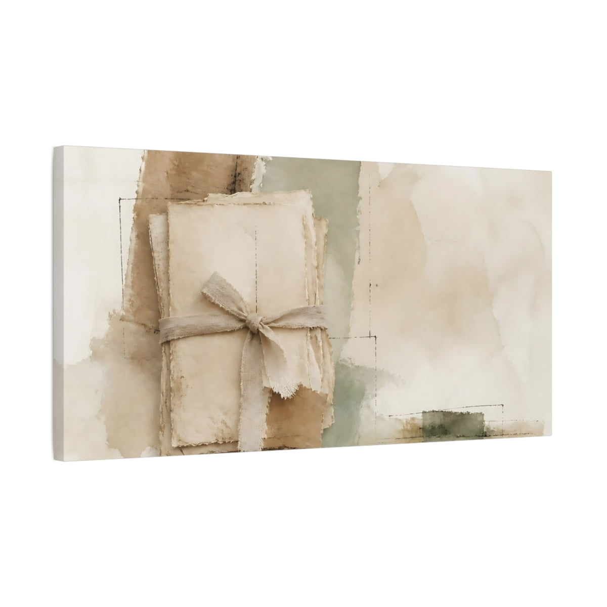 Side Mockup 1. Tied Paper Bundle shown as canvas print