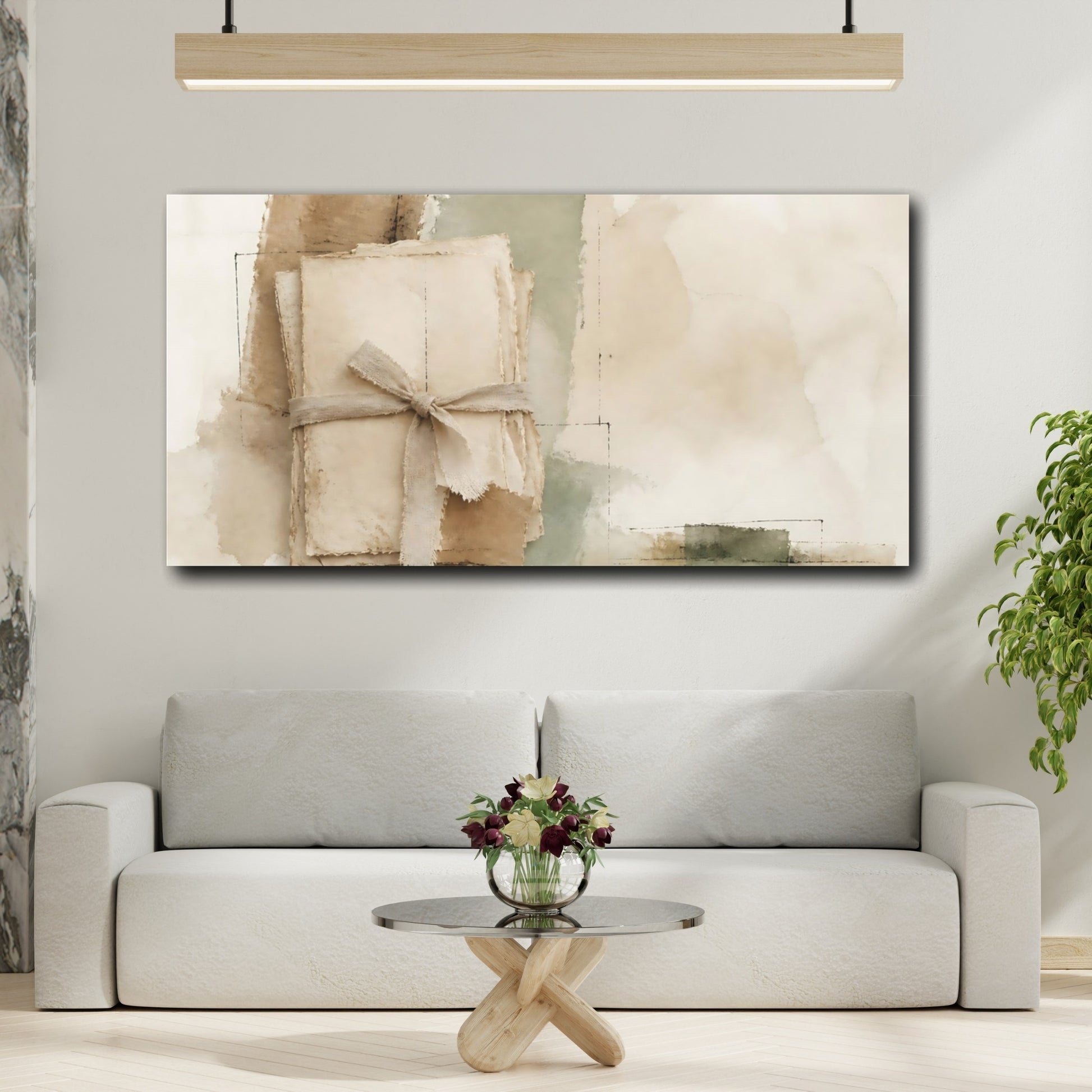 Mockup 2. Tied Paper Bundle shown as canvas print
