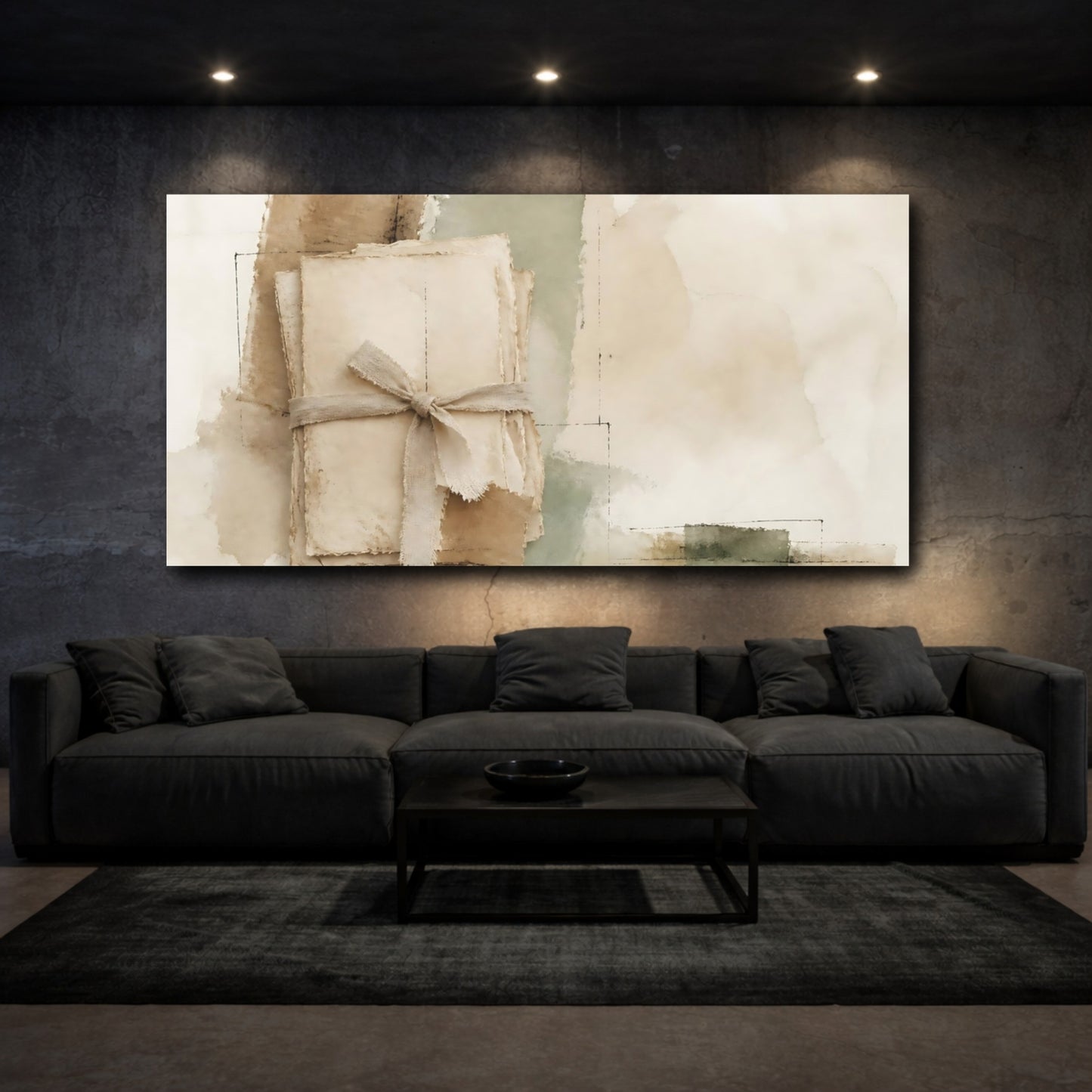 Mockup 3. Tied Paper Bundle shown as canvas print