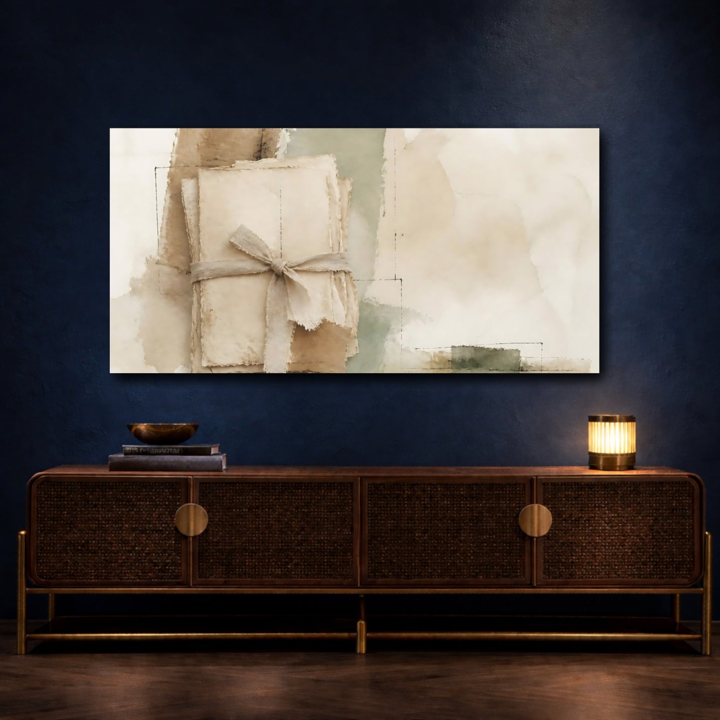 Mockup 4. Tied Paper Bundle shown as canvas print
