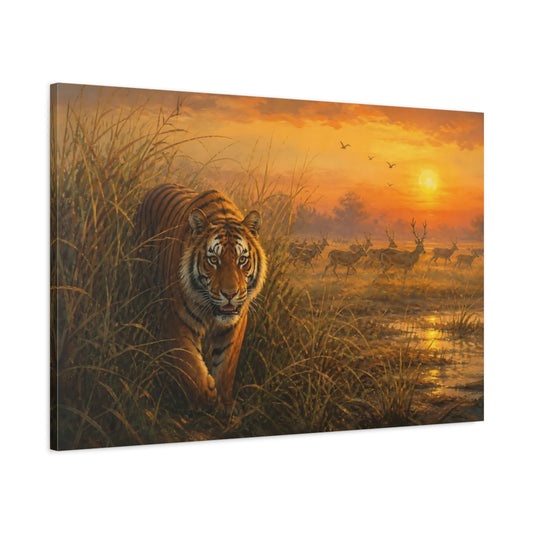 Main Mockup. Tiger At Sunrise shown as canvas print