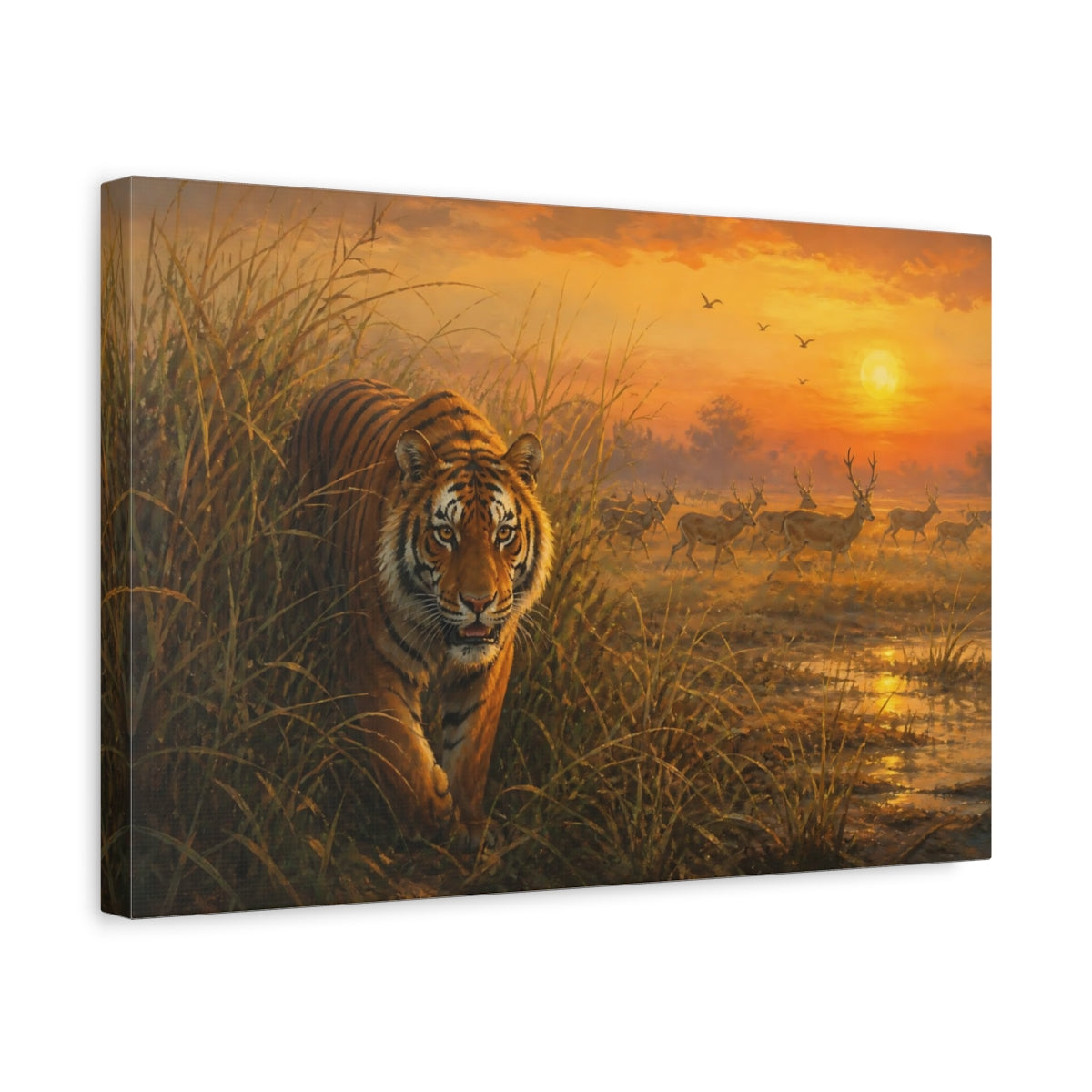 Side Mockup 4. Tiger At Sunrise shown as canvas print
