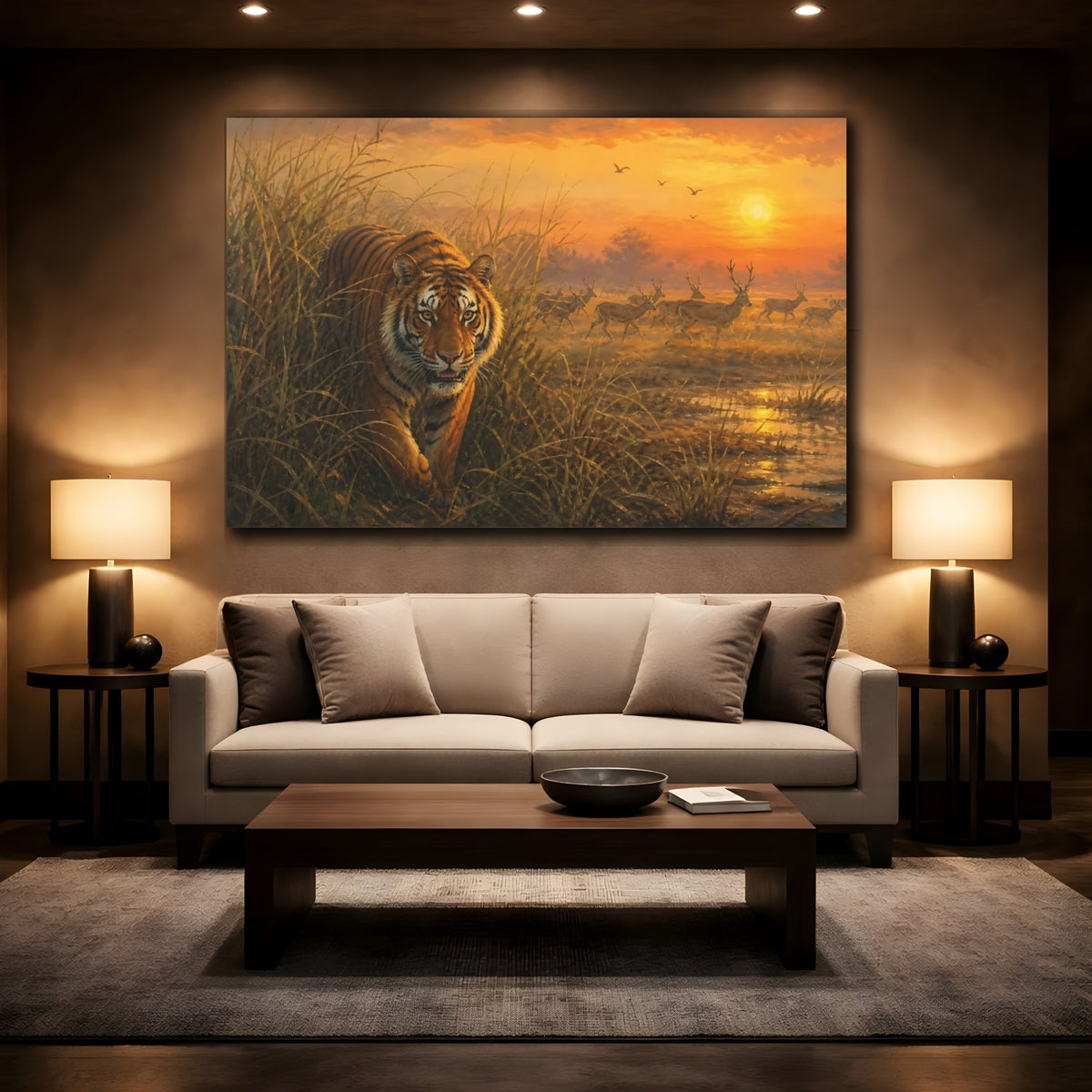 Mockup 2. Tiger At Sunrise shown as canvas print