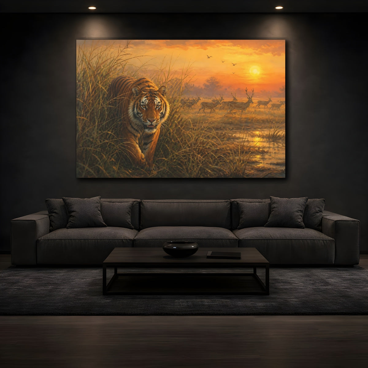 Mockup 3. Tiger At Sunrise shown as canvas print