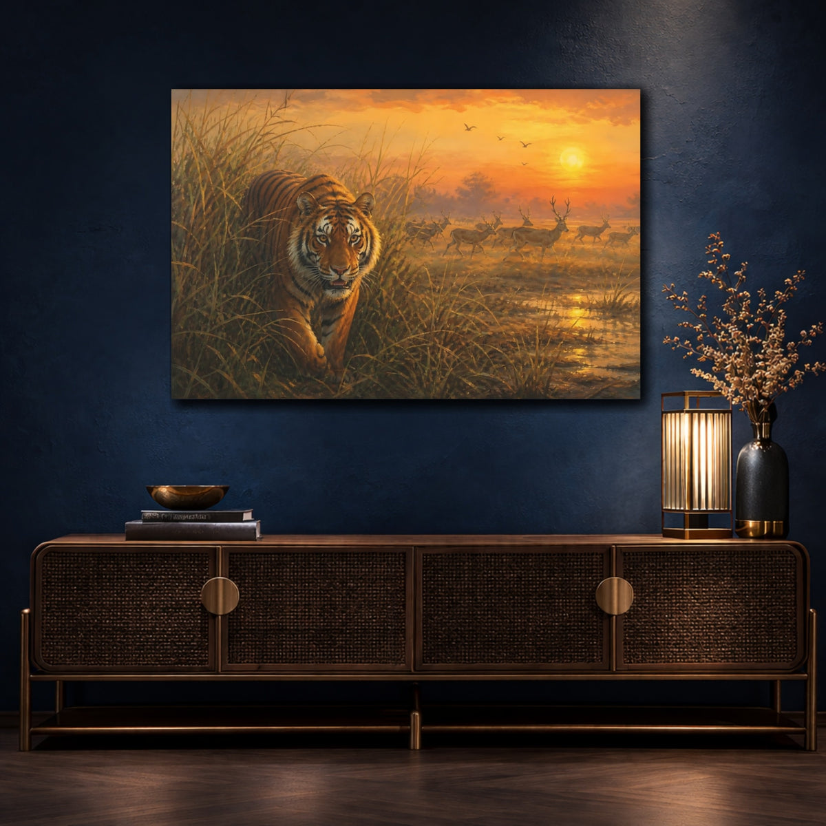 Mockup 4. Tiger At Sunrise shown as canvas print