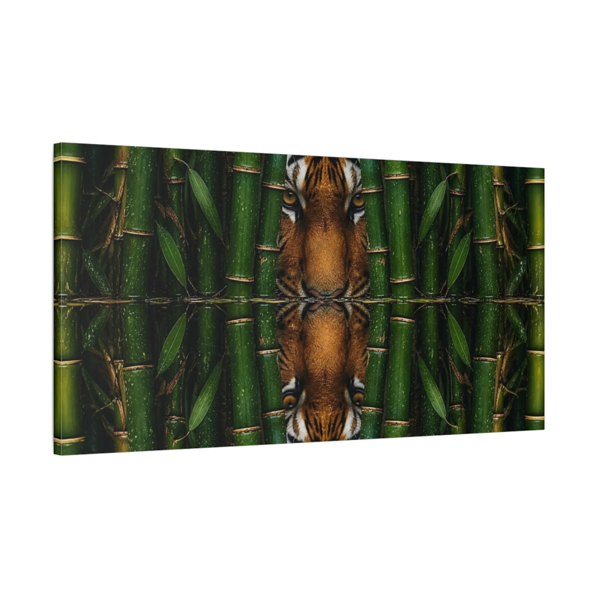 Main Mockup. Tiger In Bamboo Reflection shown as canvas print