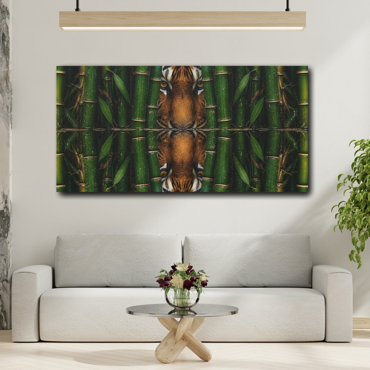 Mockup 2. Tiger In Bamboo Reflection shown as canvas print