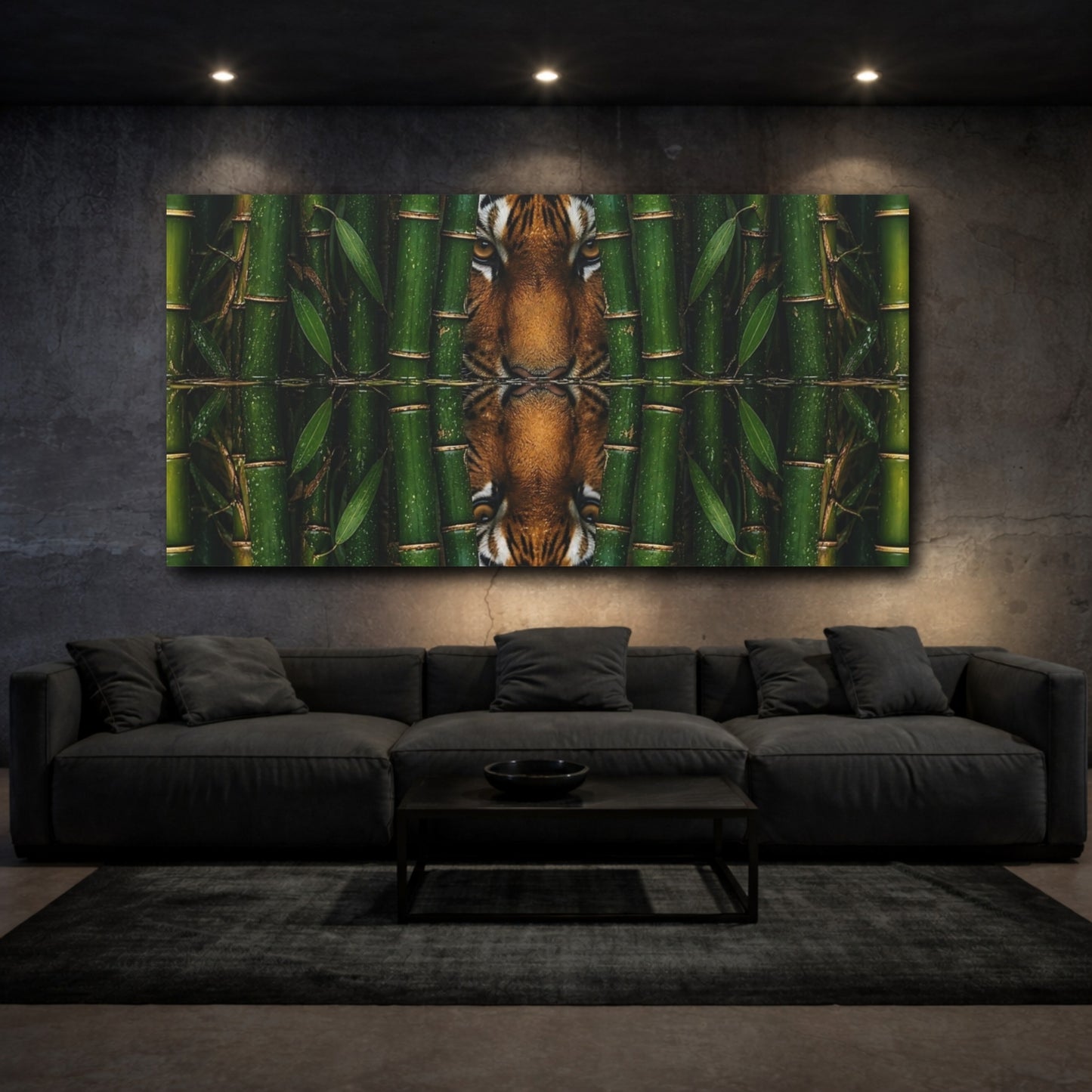 Mockup 3. Tiger In Bamboo Reflection shown as canvas print
