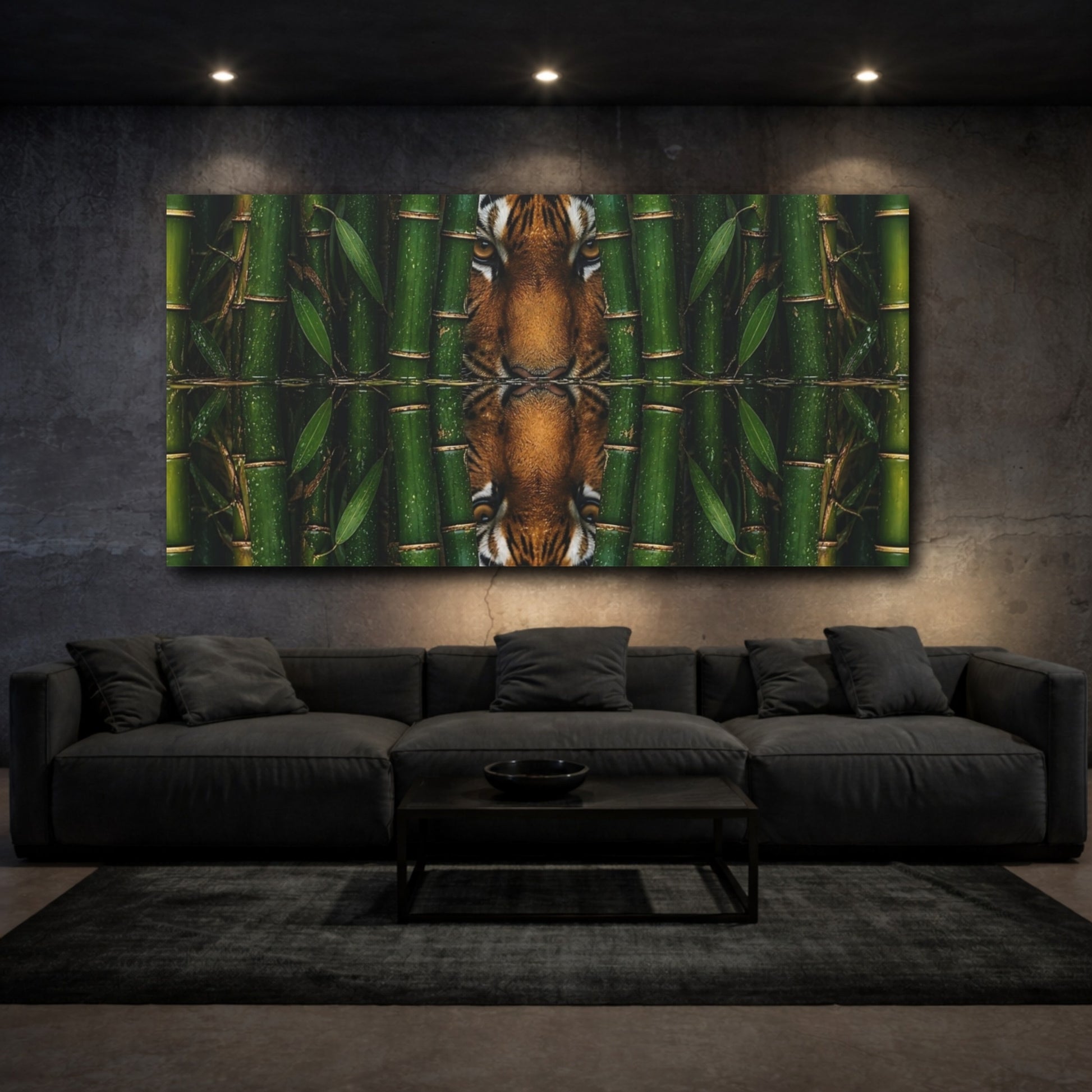 Mockup 3. Tiger In Bamboo Reflection shown as canvas print