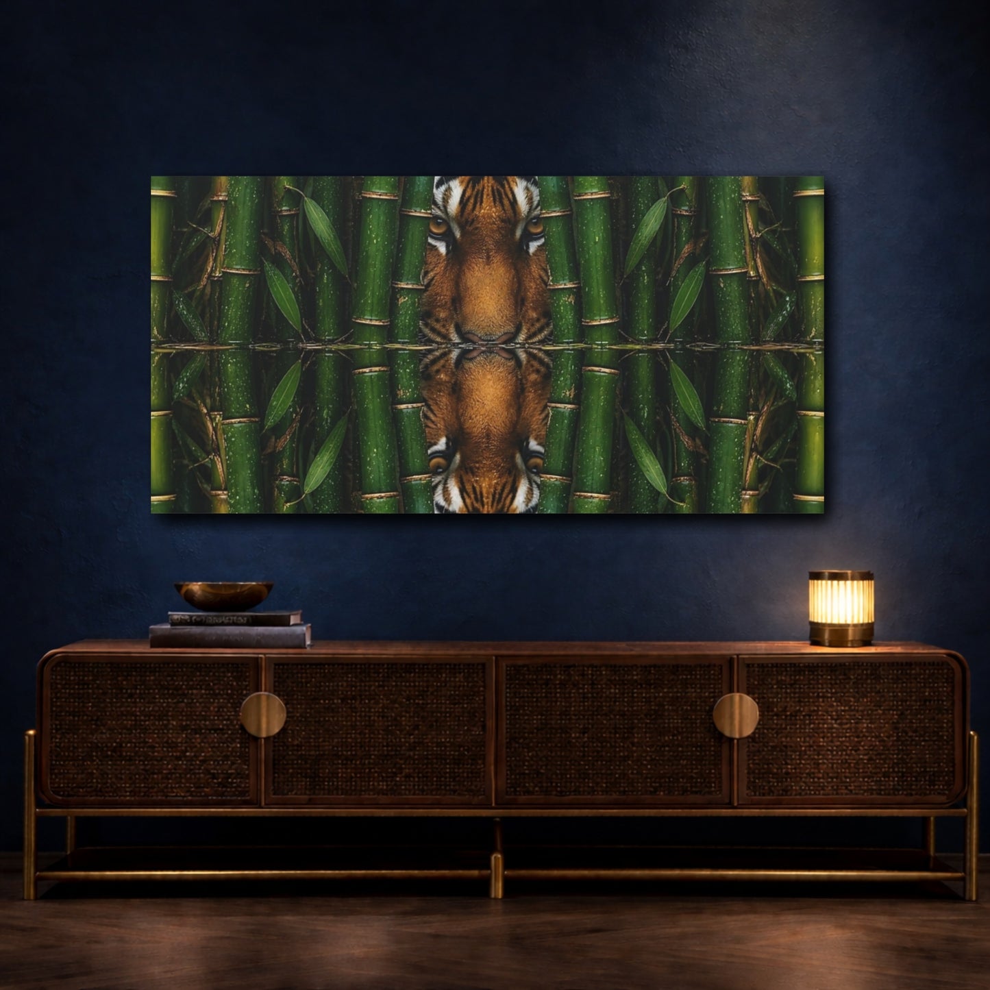 Mockup 4. Tiger In Bamboo Reflection shown as canvas print