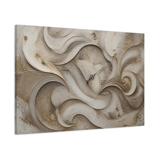 Main Mockup. Timeless Taupe Plaster Clock shown as canvas print