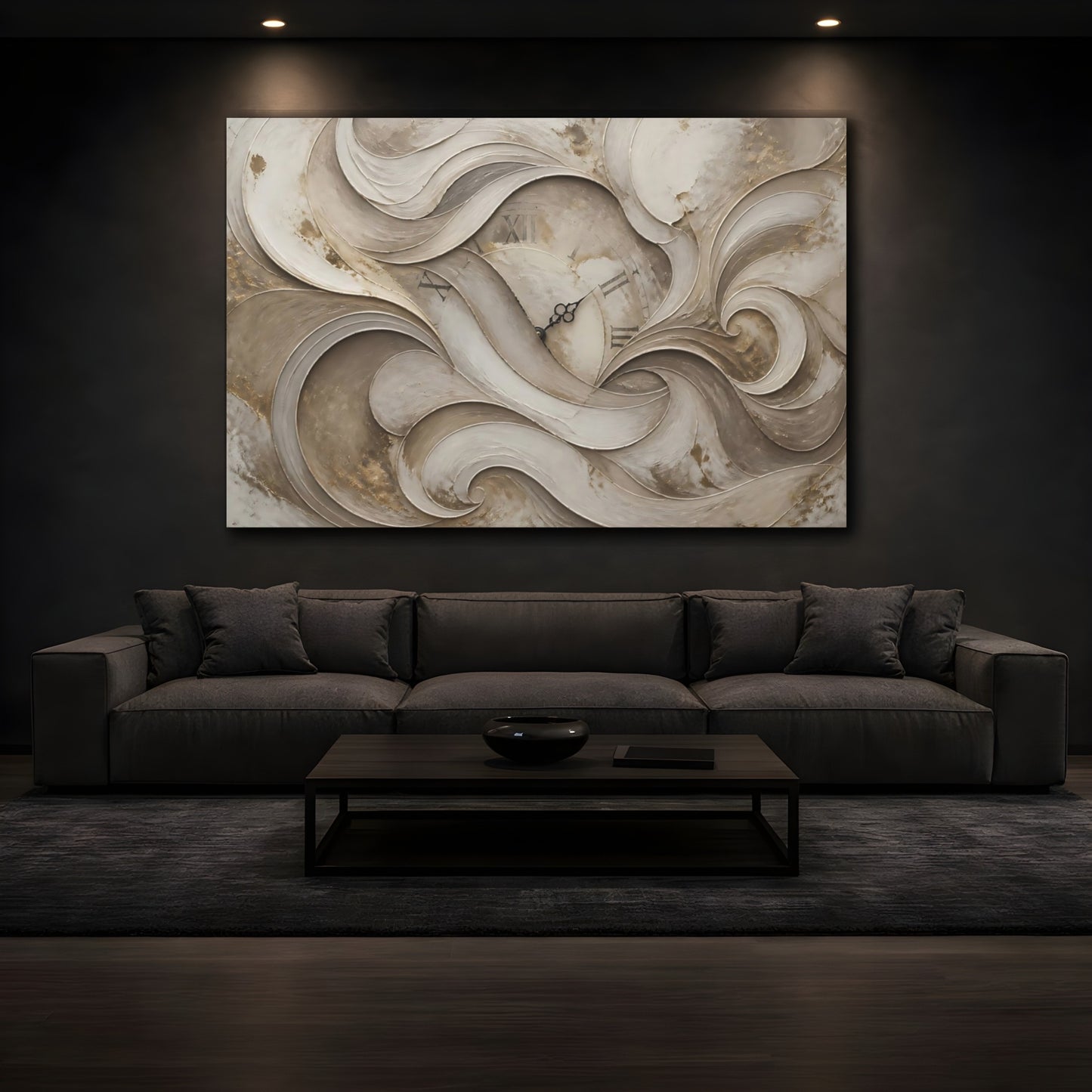 Mockup 3. Timeless Taupe Plaster Clock shown as canvas print