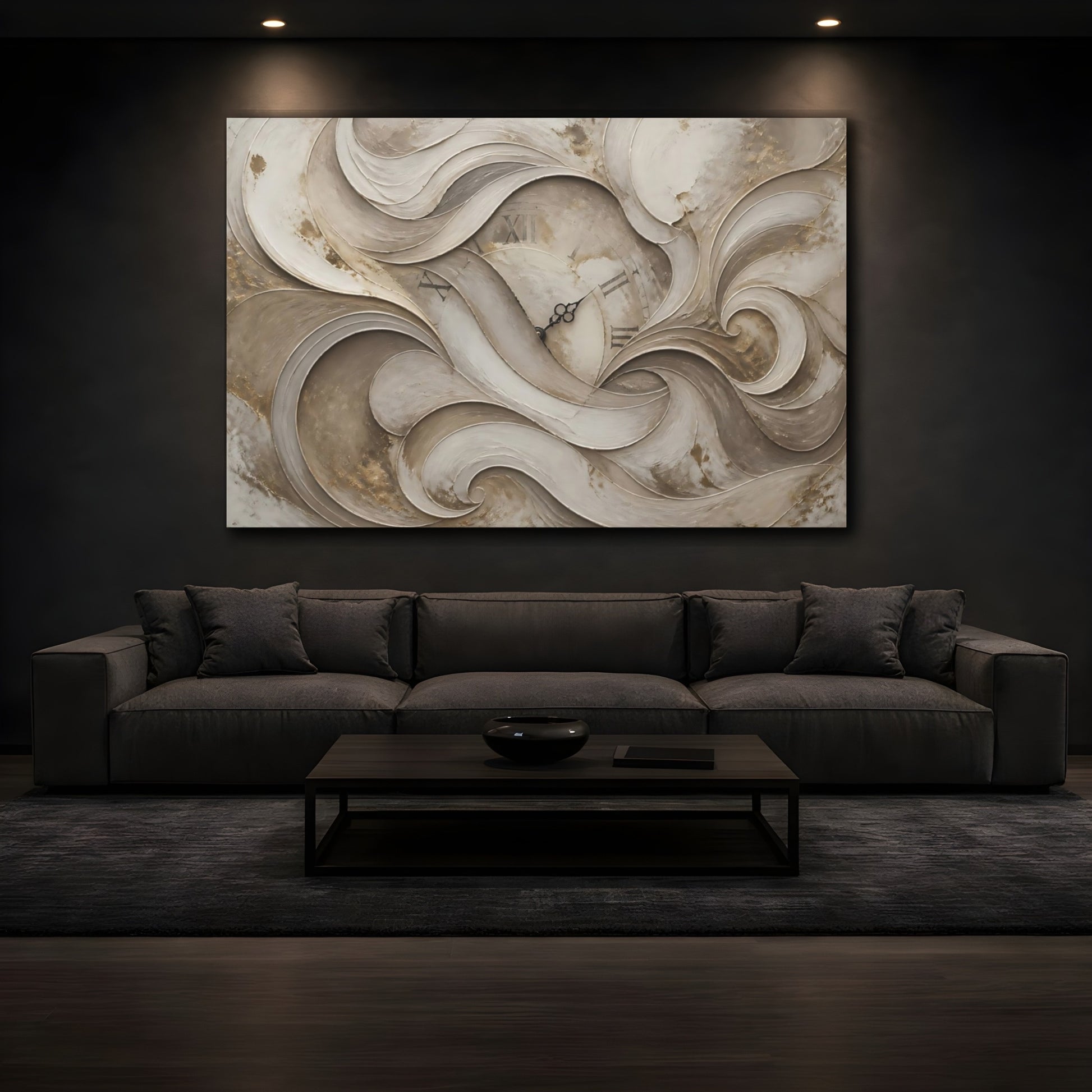 Mockup 3. Timeless Taupe Plaster Clock shown as canvas print
