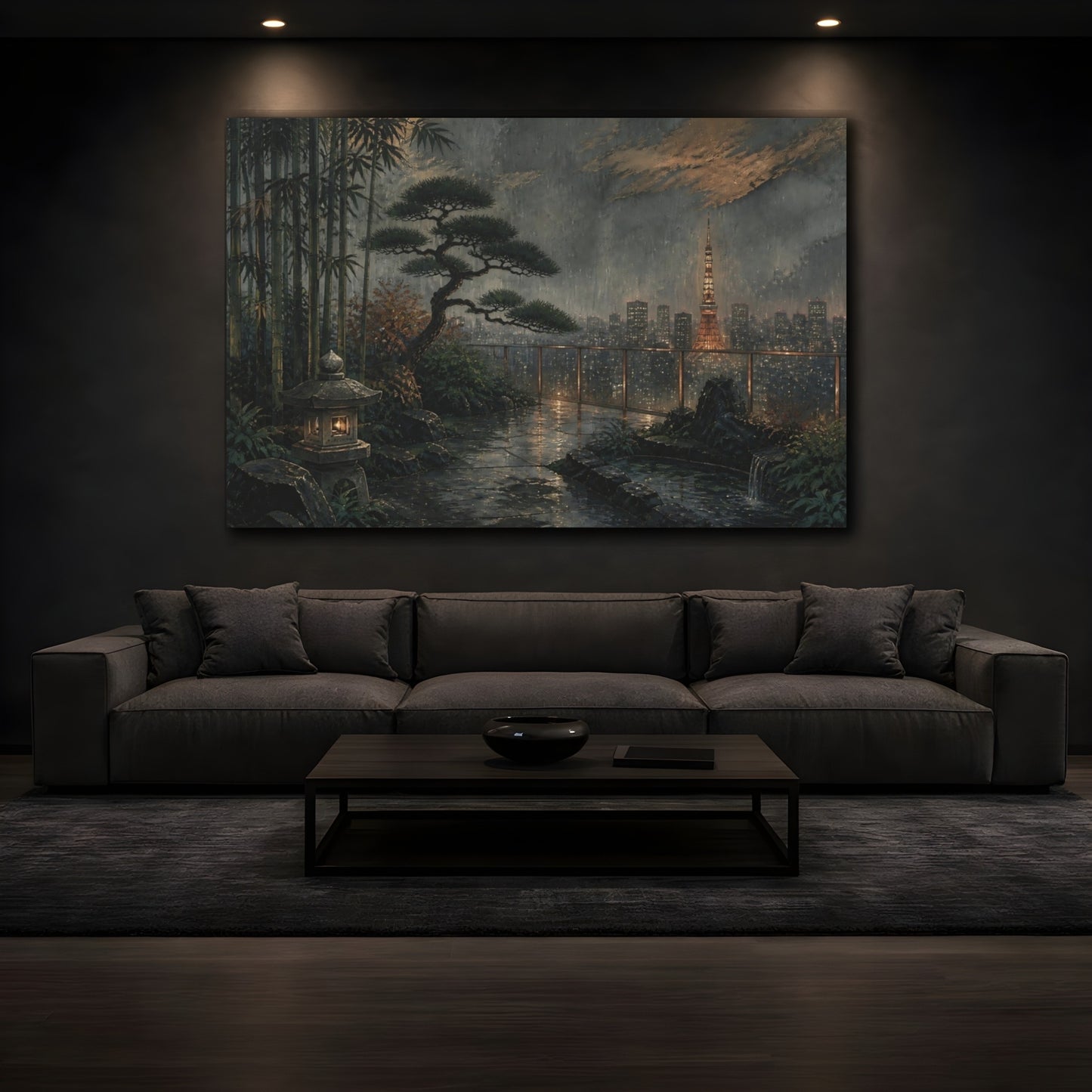 Mockup 3. Tokyo Garden At Dusk shown as canvas print
