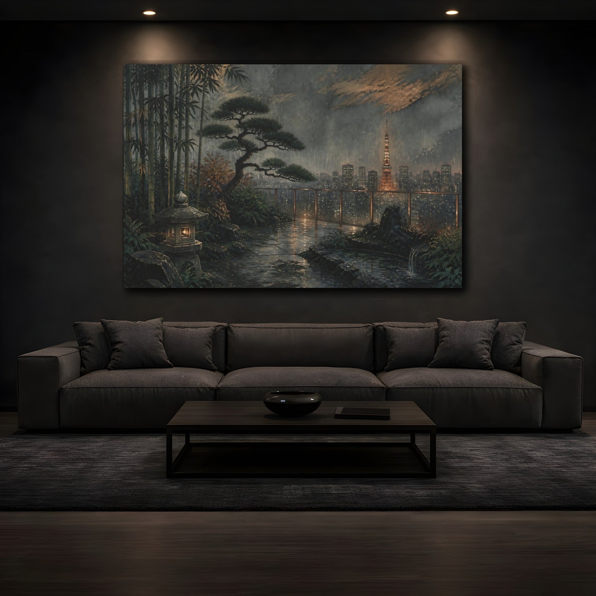 Mockup 3. Tokyo Garden At Dusk shown as canvas print