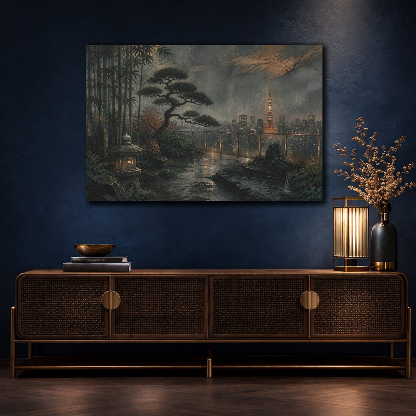 Mockup 4. Tokyo Garden At Dusk shown as canvas print