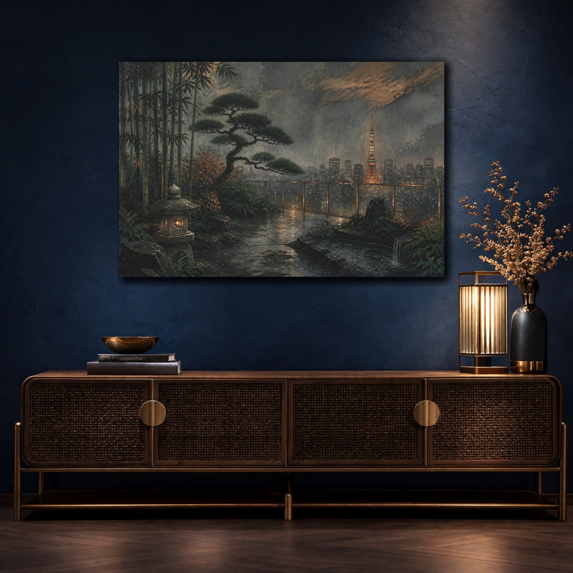 Mockup 4. Tokyo Garden At Dusk shown as canvas print