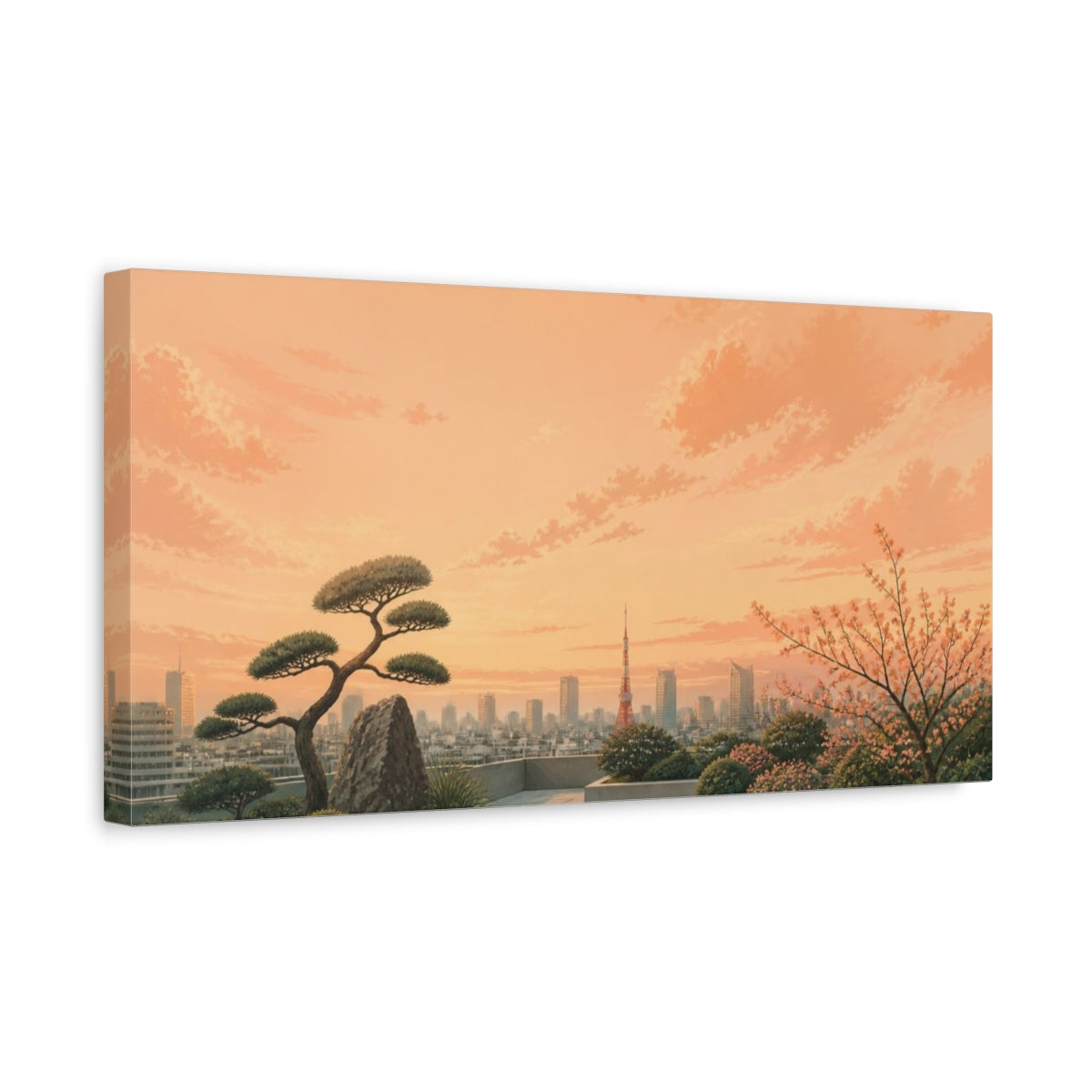 Side Mockup 3. Tokyo Rooftop At Sunset shown as canvas print