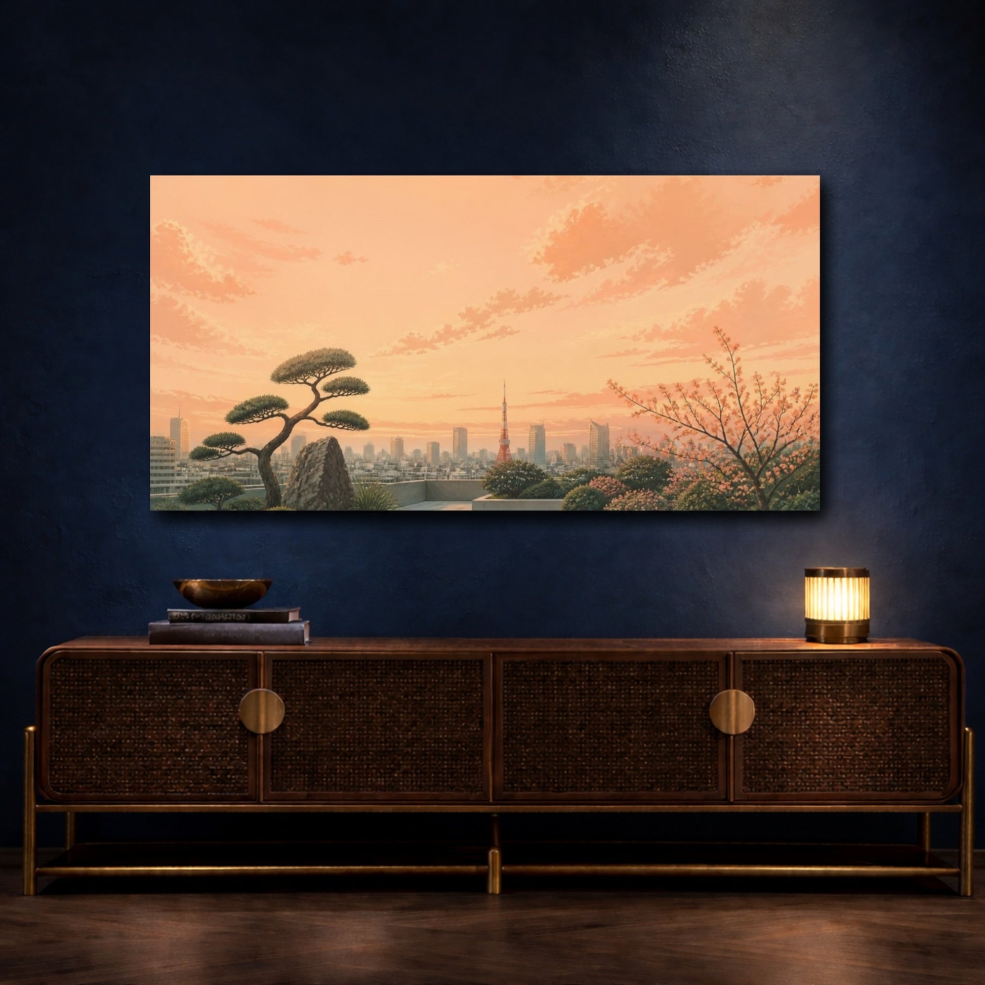 Mockup 4. Tokyo Rooftop At Sunset shown as canvas print