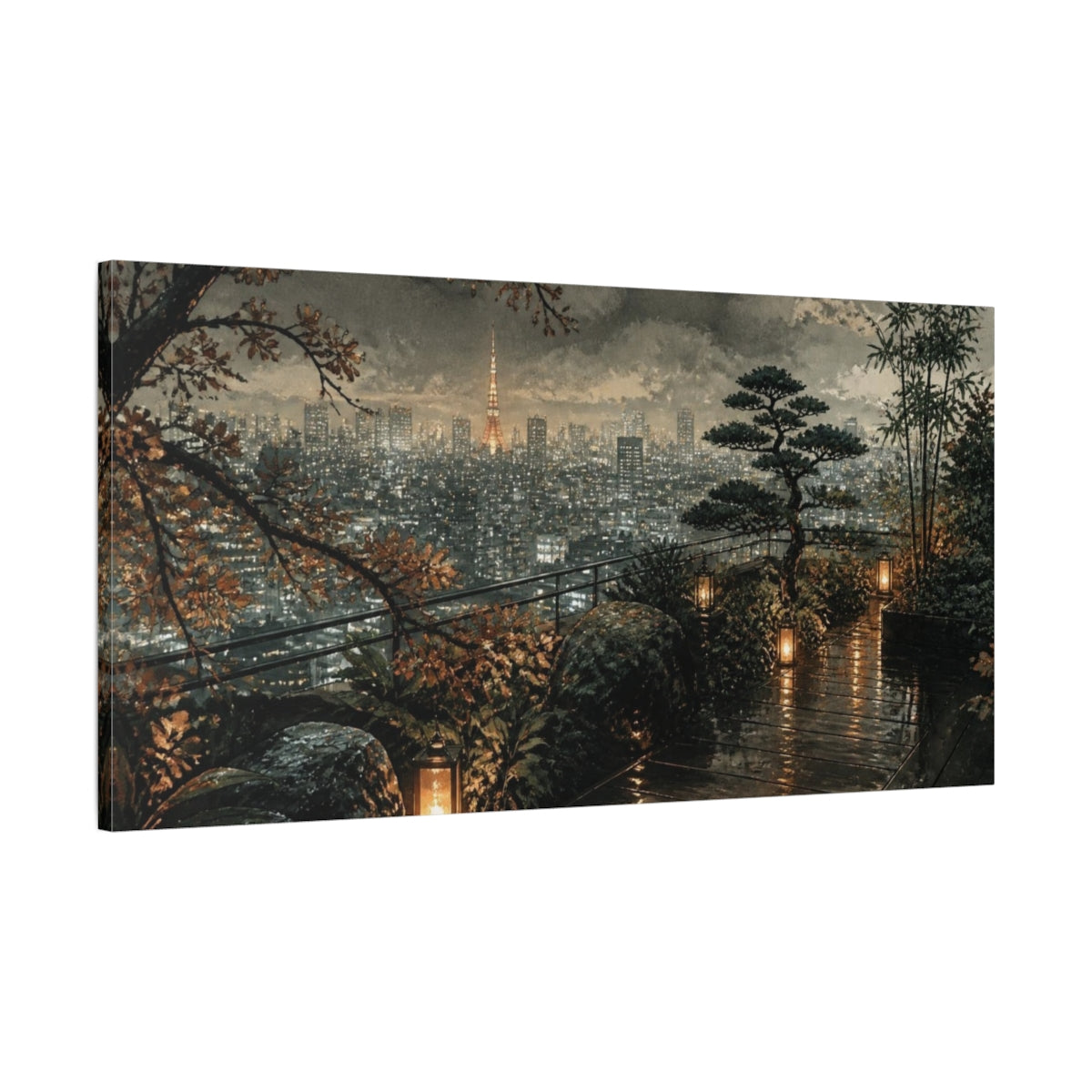 Main Mockup. Tokyo Rooftop Garden shown as canvas print