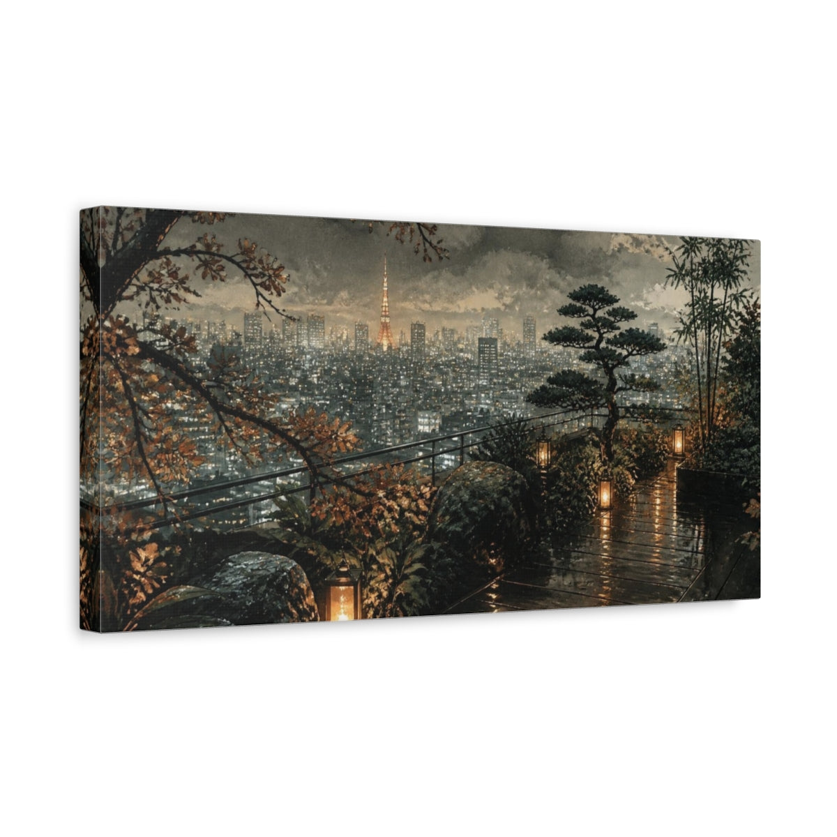 Side Mockup 3. Tokyo Rooftop Garden shown as canvas print