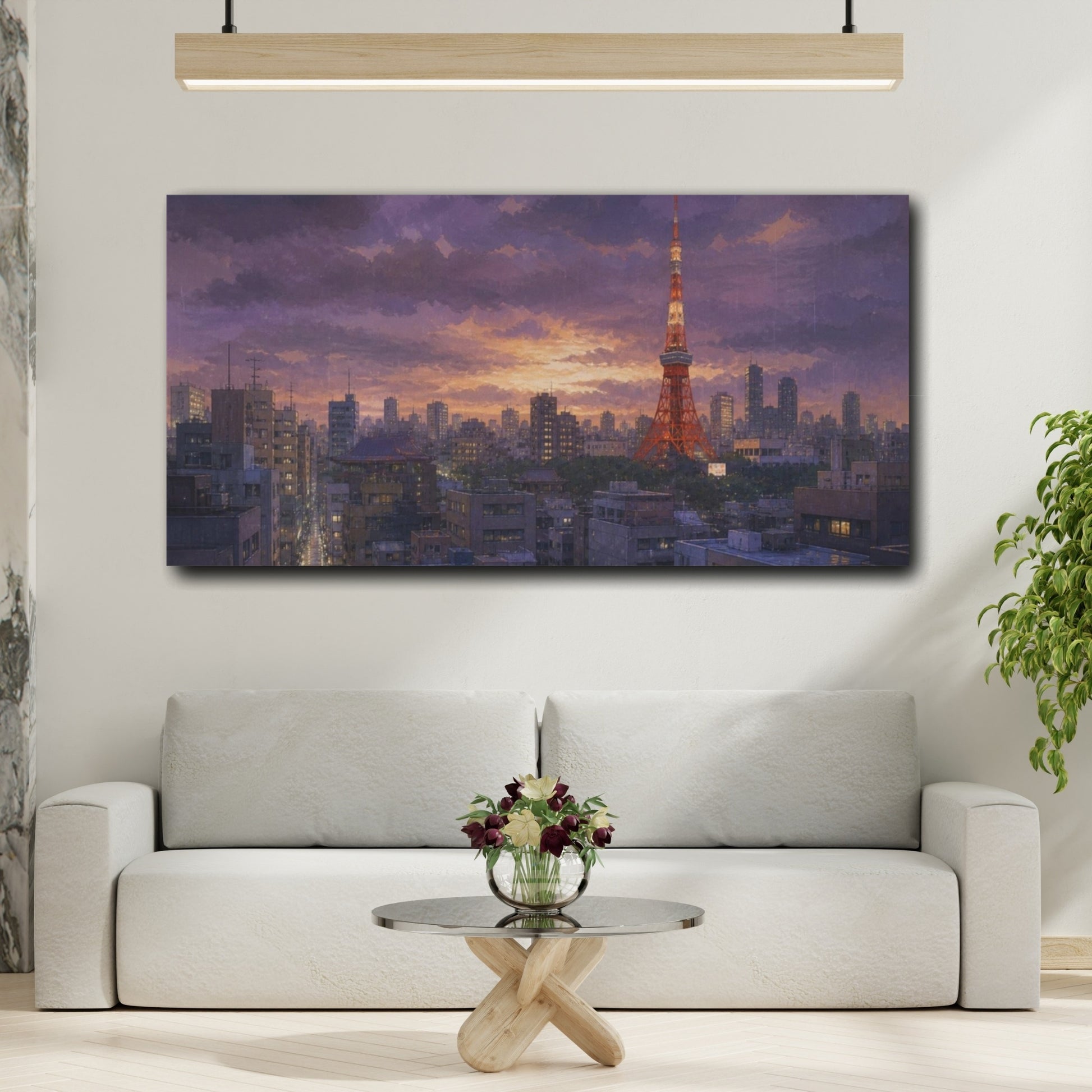 Mockup 2. Tokyo Tower Twilight Rain shown as canvas print