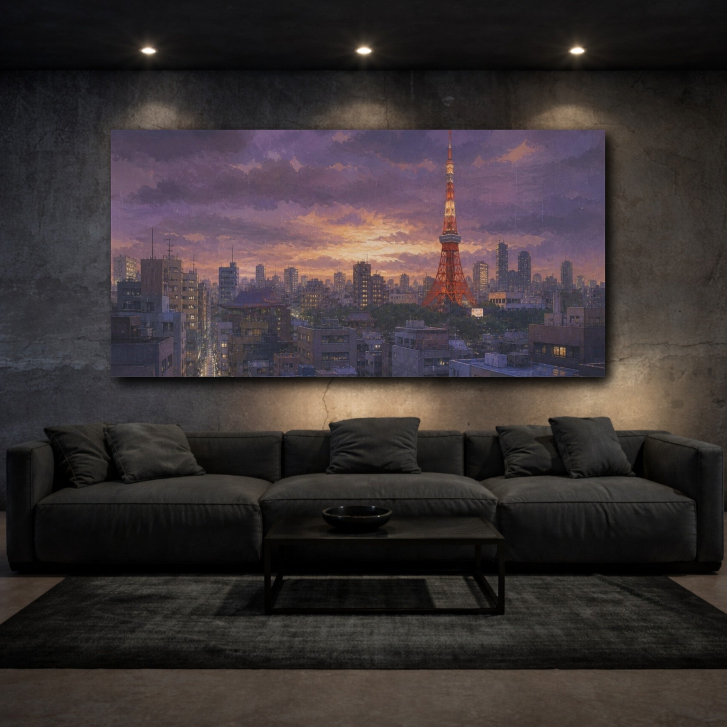 Violet Tokyo Skyline Canvas Wall Art - YesArtYes