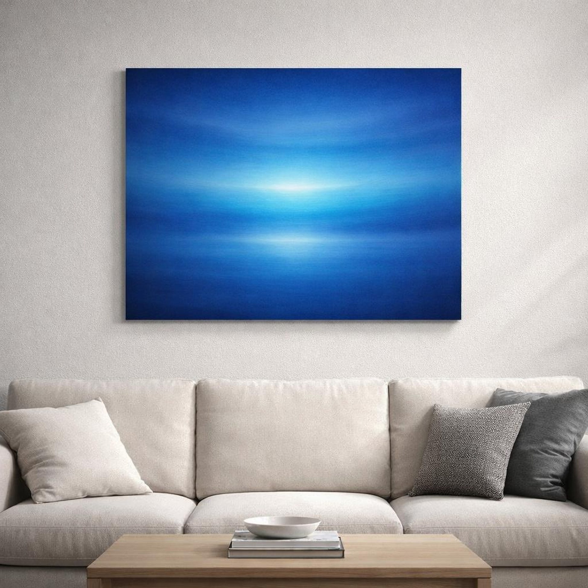 Tonal Gradient Abstract Blue shown as canvas wall art in a luxury executive office