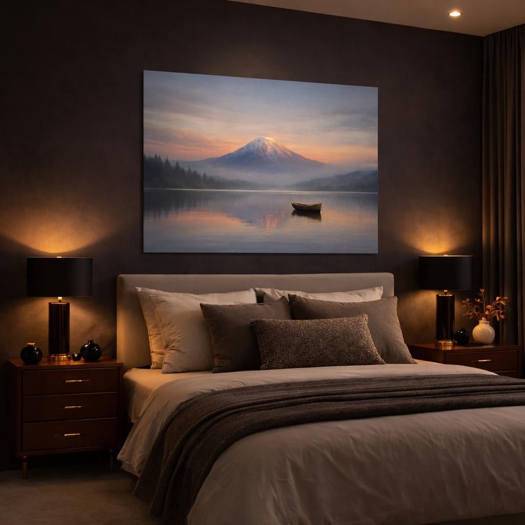 Tonal Gradient Cloud Sky Mountain Lake Nature - Canvas Wall Art Print - YesArtYes
