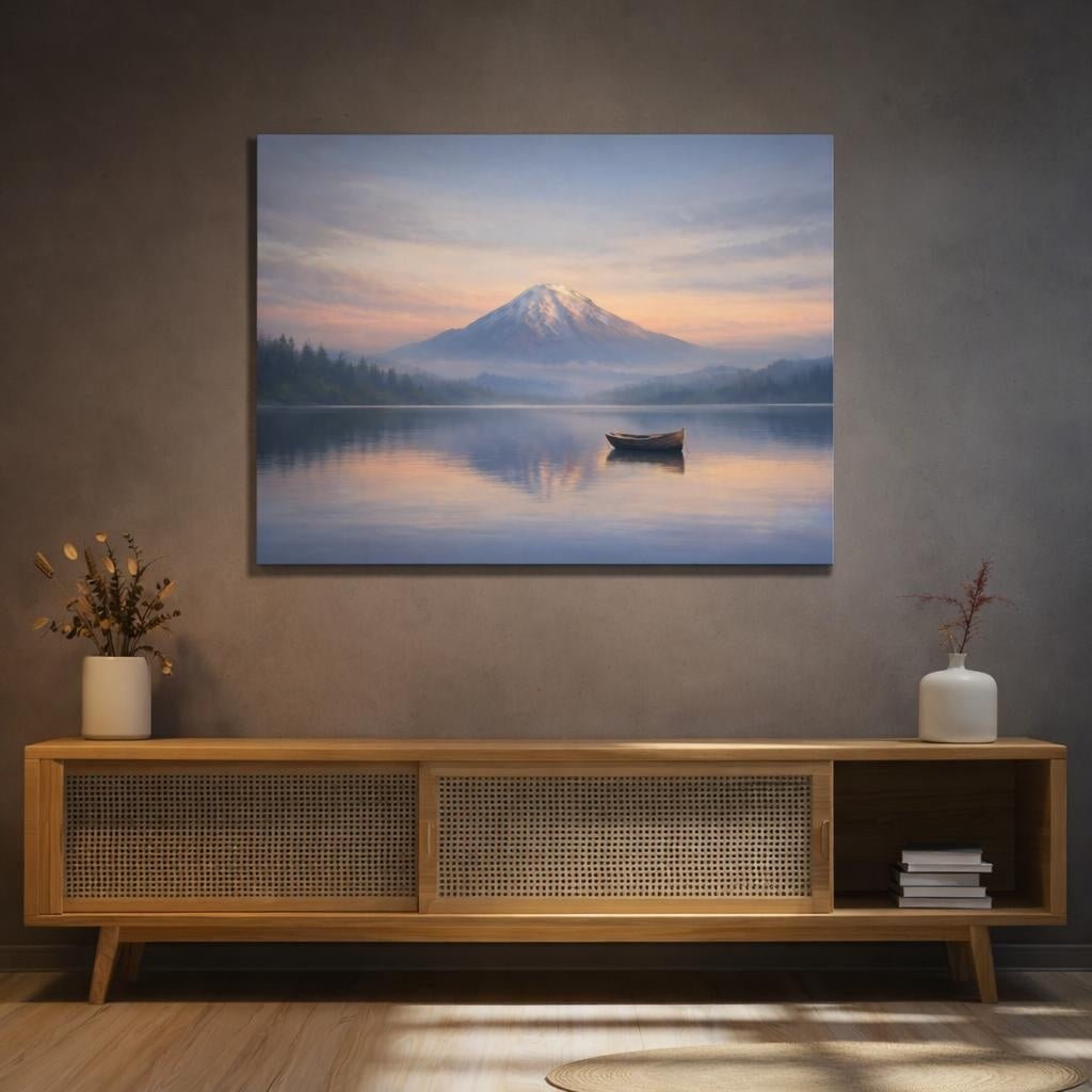 Tonal Gradient Cloud Sky Mountain Lake Nature - Canvas Wall Art Print - YesArtYes