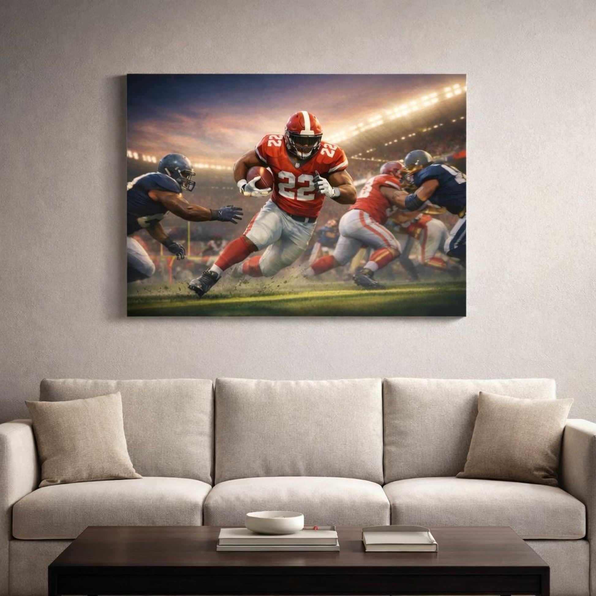 Tonal Gradient Football shown as canvas wall art in a refined dining room