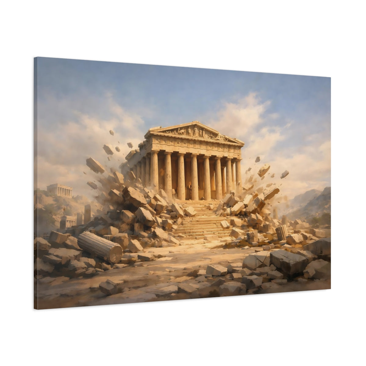 Tonal Gradient Greek Temple shown as stretched canvas wall art