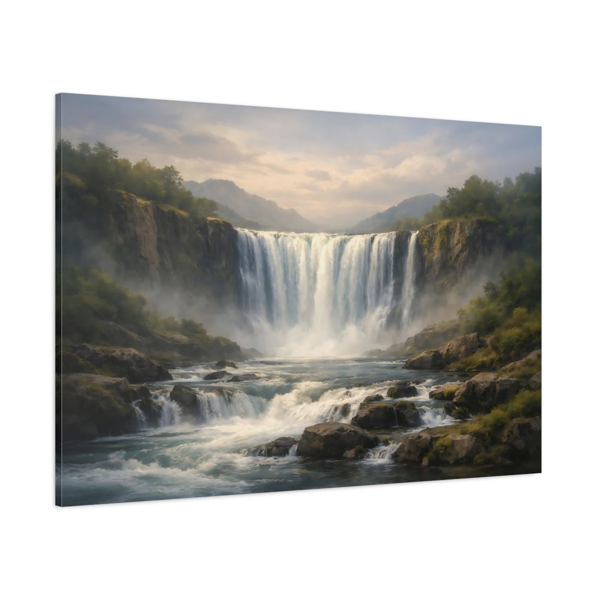 Tonal Gradient Wild Waterfall shown as stretched canvas wall art