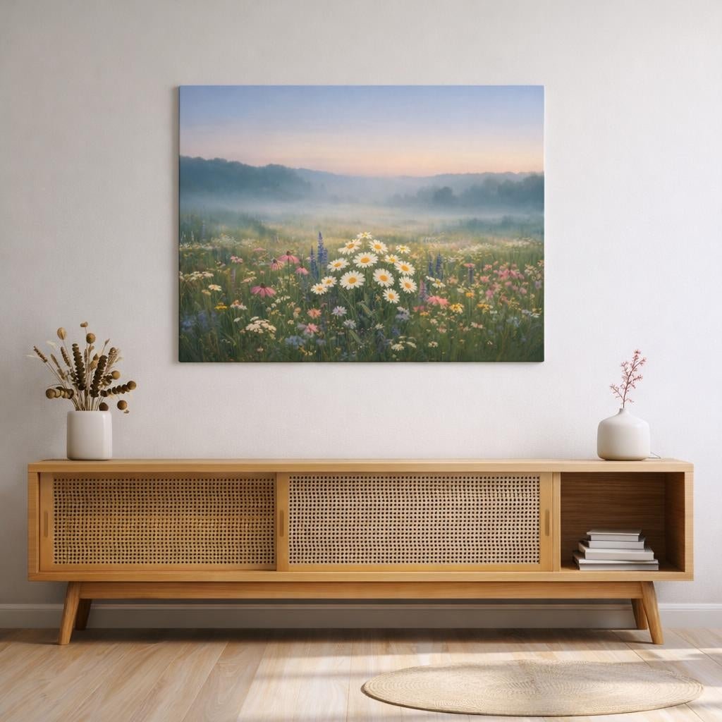 Tonal Gradient Wildflowers Field Nature - Canvas Wall Art Print - YesArtYes