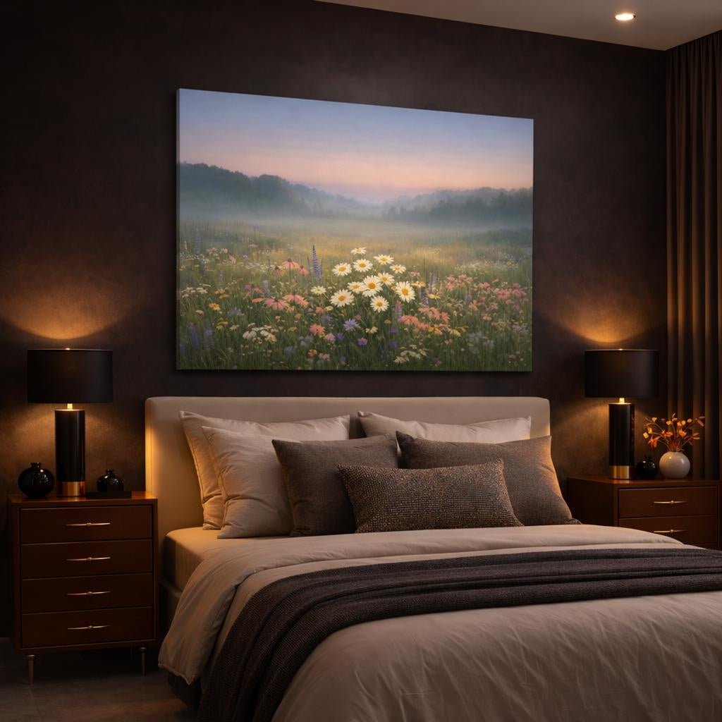 Tonal Gradient Wildflowers Field Nature - Canvas Wall Art Print - YesArtYes