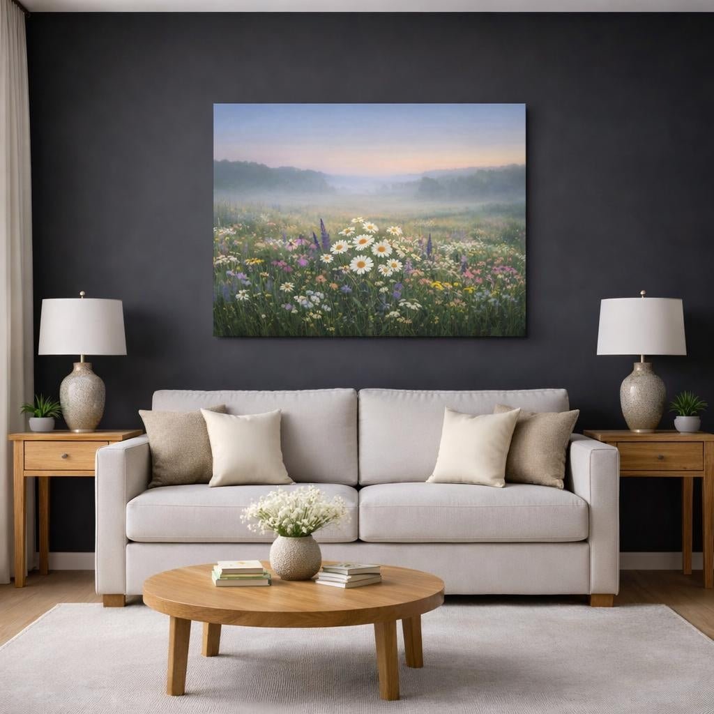 Tonal Gradient Wildflowers Field Nature - Canvas Wall Art Print - YesArtYes