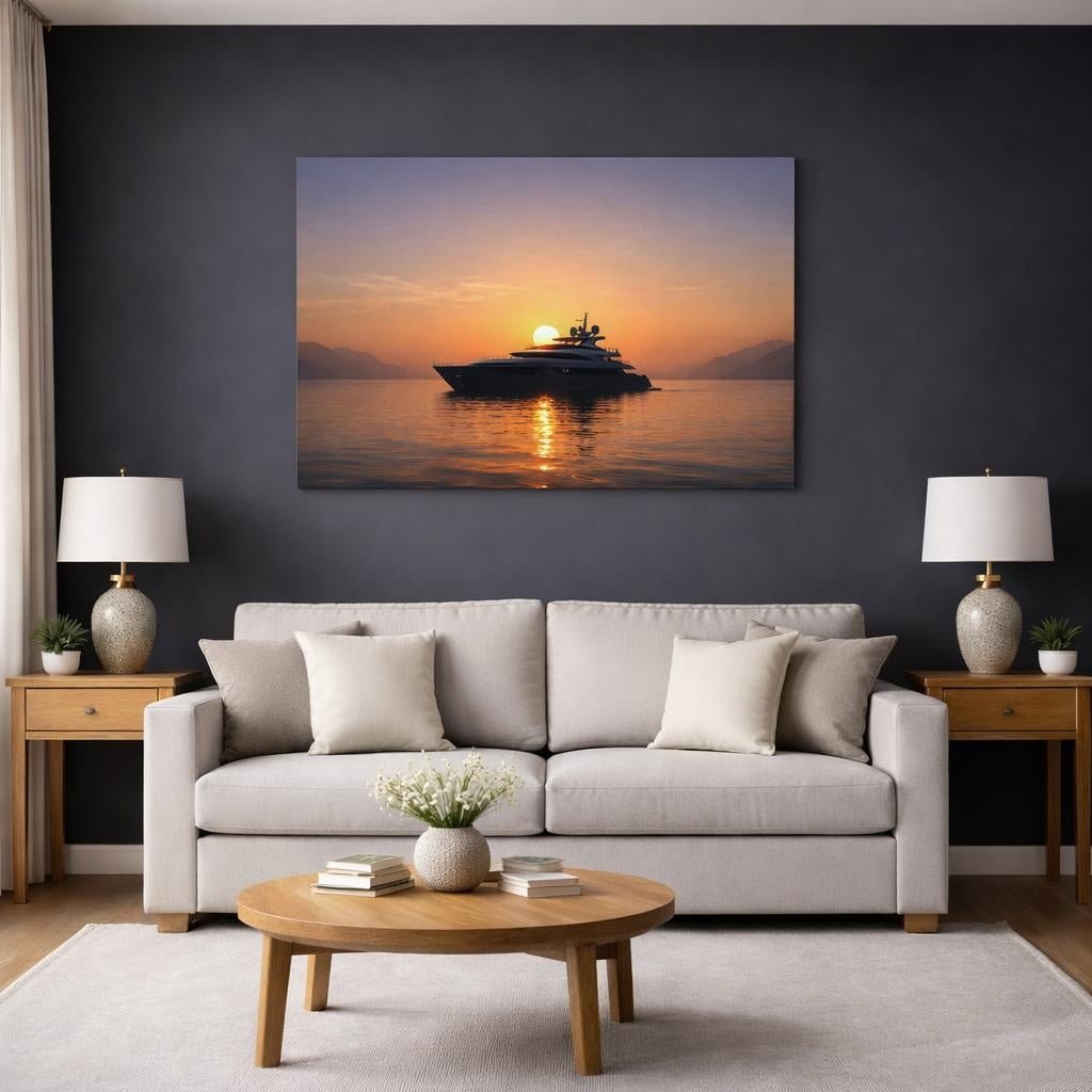 Tonal Gradient Yacht Luxury Nature - Canvas Wall Art Print - YesArtYes