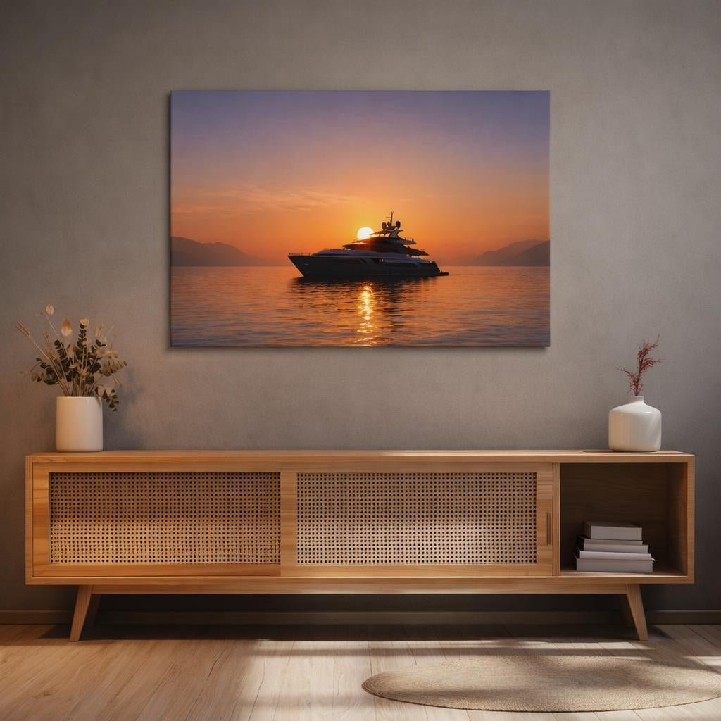 Tonal Gradient Yacht Luxury Nature - Canvas Wall Art Print - YesArtYes