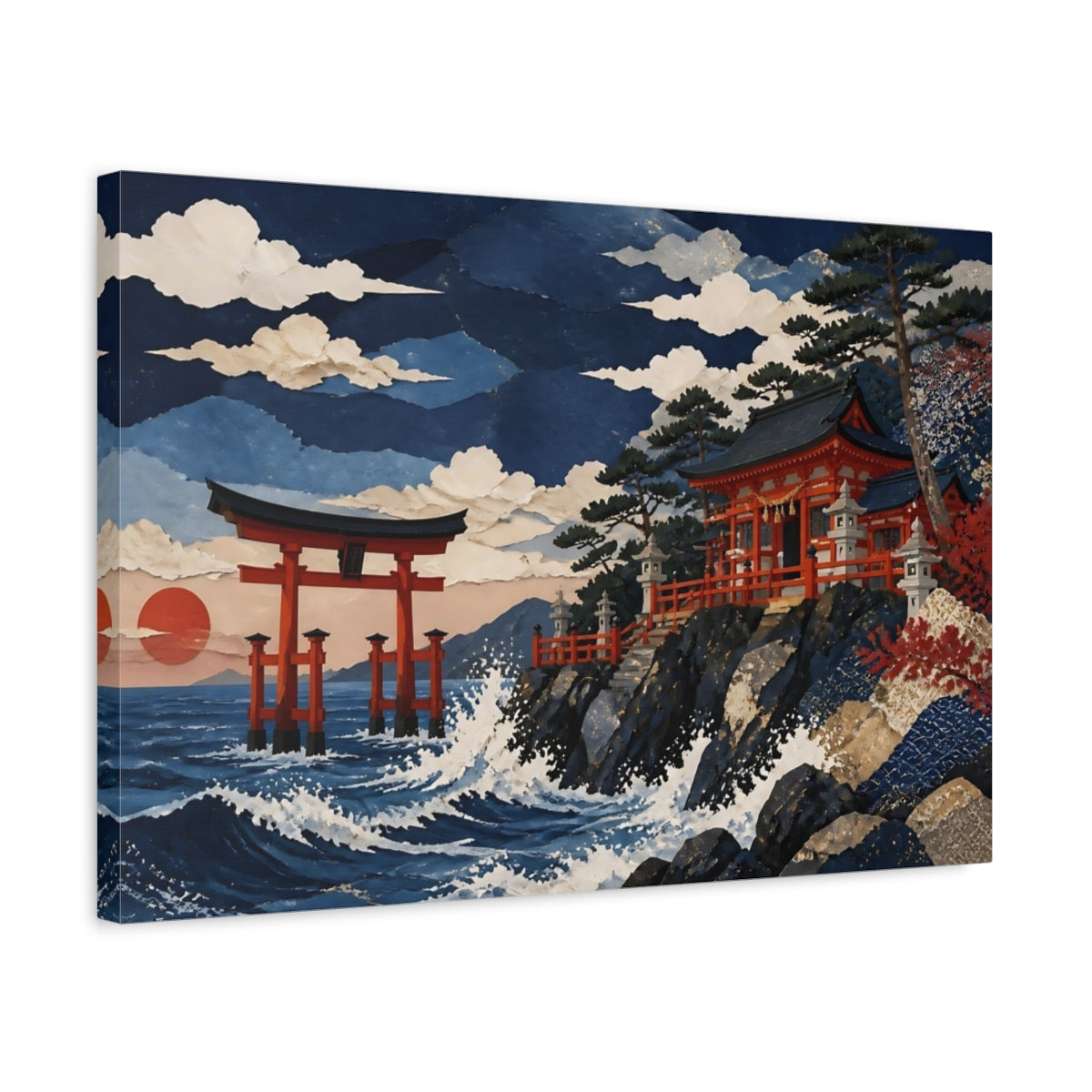 Side Mockup 3. Torii Gate At Sunset Shore shown as canvas print