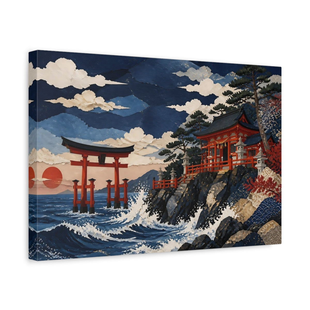 Side Mockup 4. Torii Gate At Sunset Shore shown as canvas print