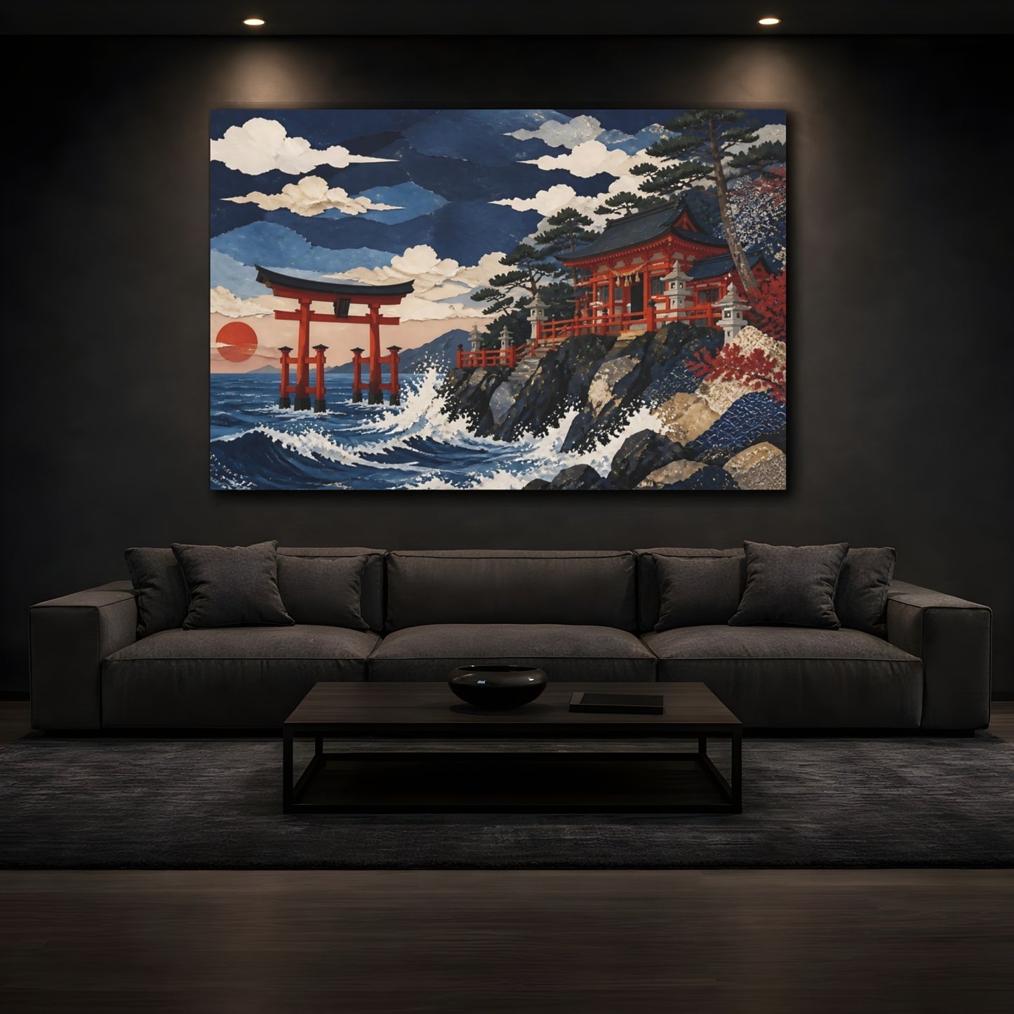Mockup 3. Torii Gate At Sunset Shore shown as canvas print