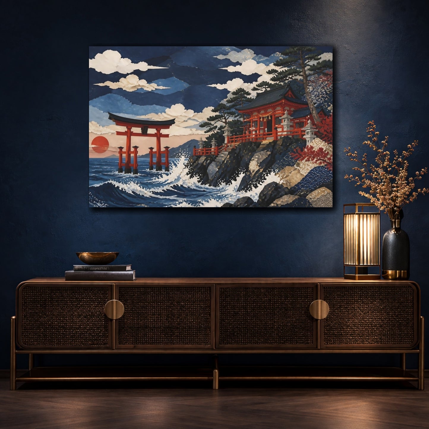 Mockup 4. Torii Gate At Sunset Shore shown as canvas print