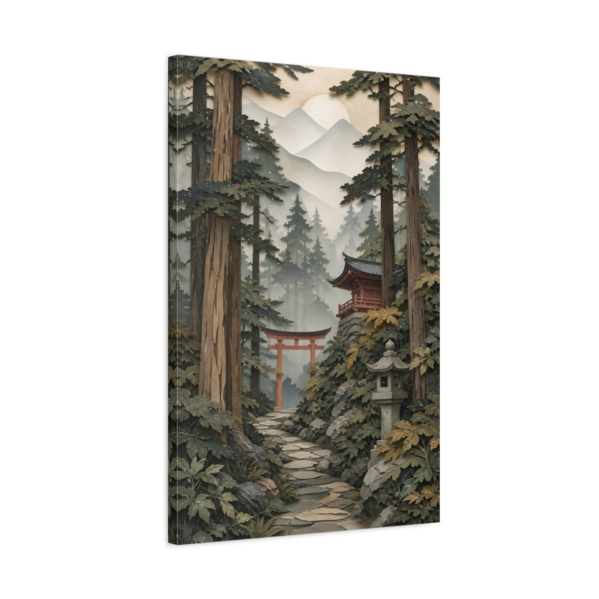 Side Mockup 2. Torii Gate In Forest shown as canvas print