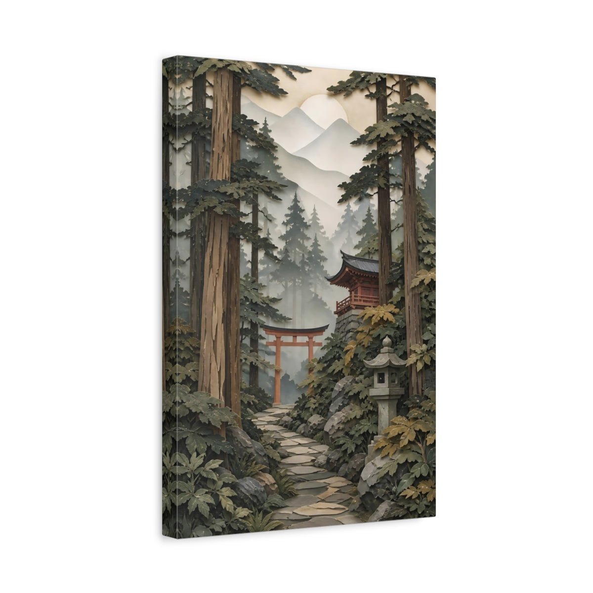 Side Mockup 4. Torii Gate In Forest shown as canvas print