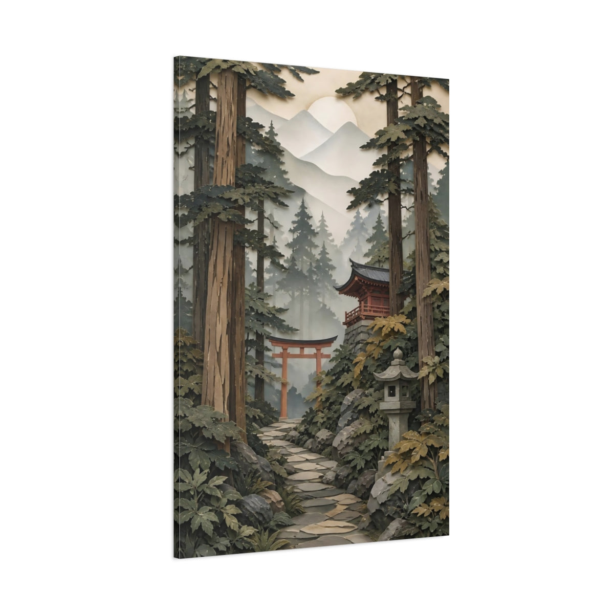 Side Mockup 1. Torii Gate In Forest shown as canvas print