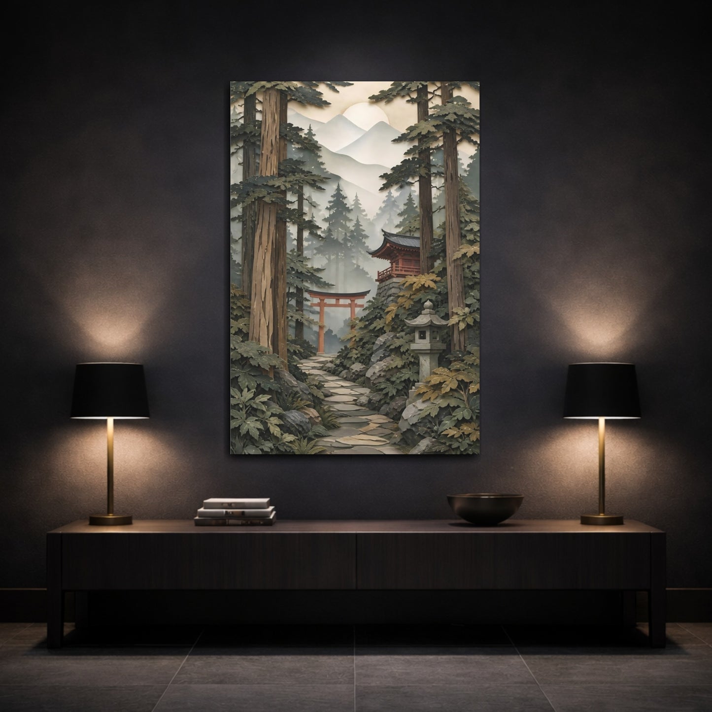 Mockup 3. Torii Gate In Forest shown as canvas print
