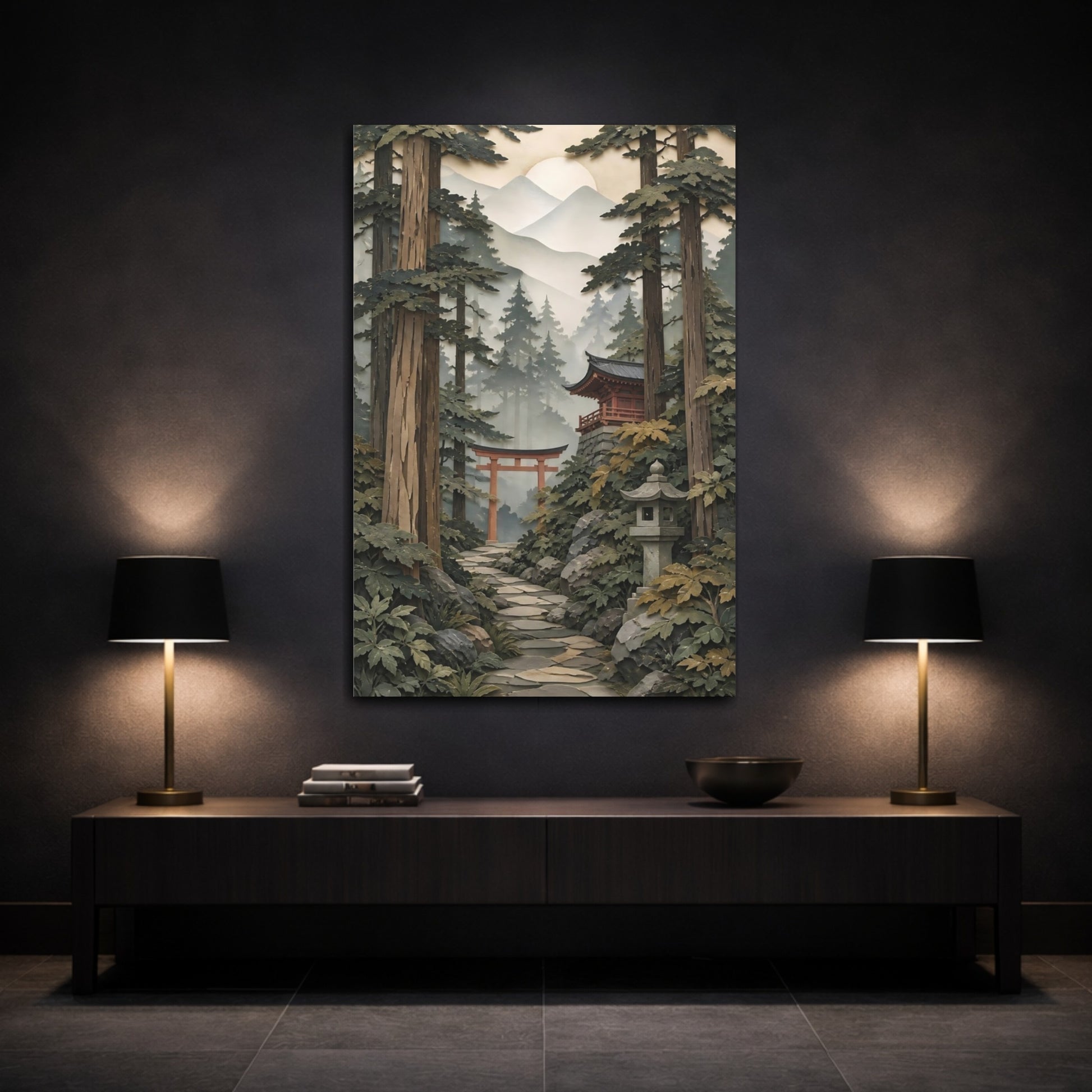 Mockup 3. Torii Gate In Forest shown as canvas print
